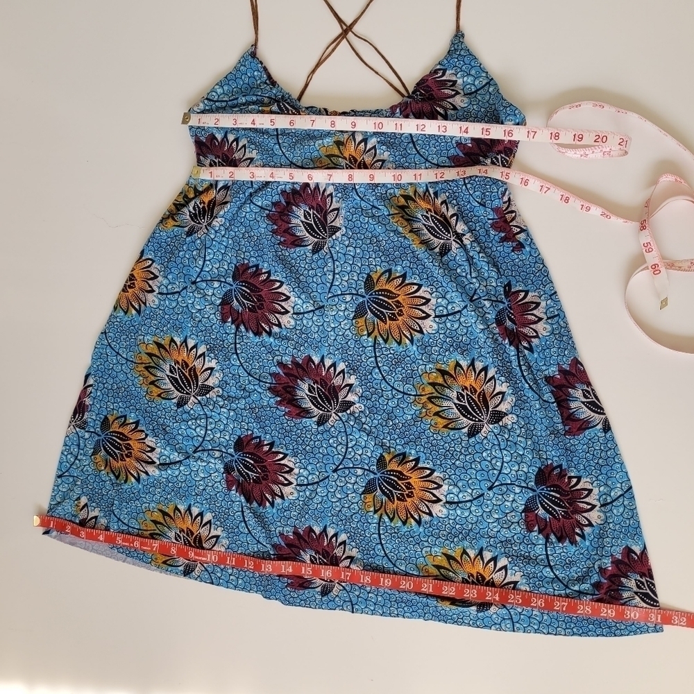 Rare Free People Lotus Print Blue Dress Large Floral Beach Boho Strappy Light - Picture 10 of 14